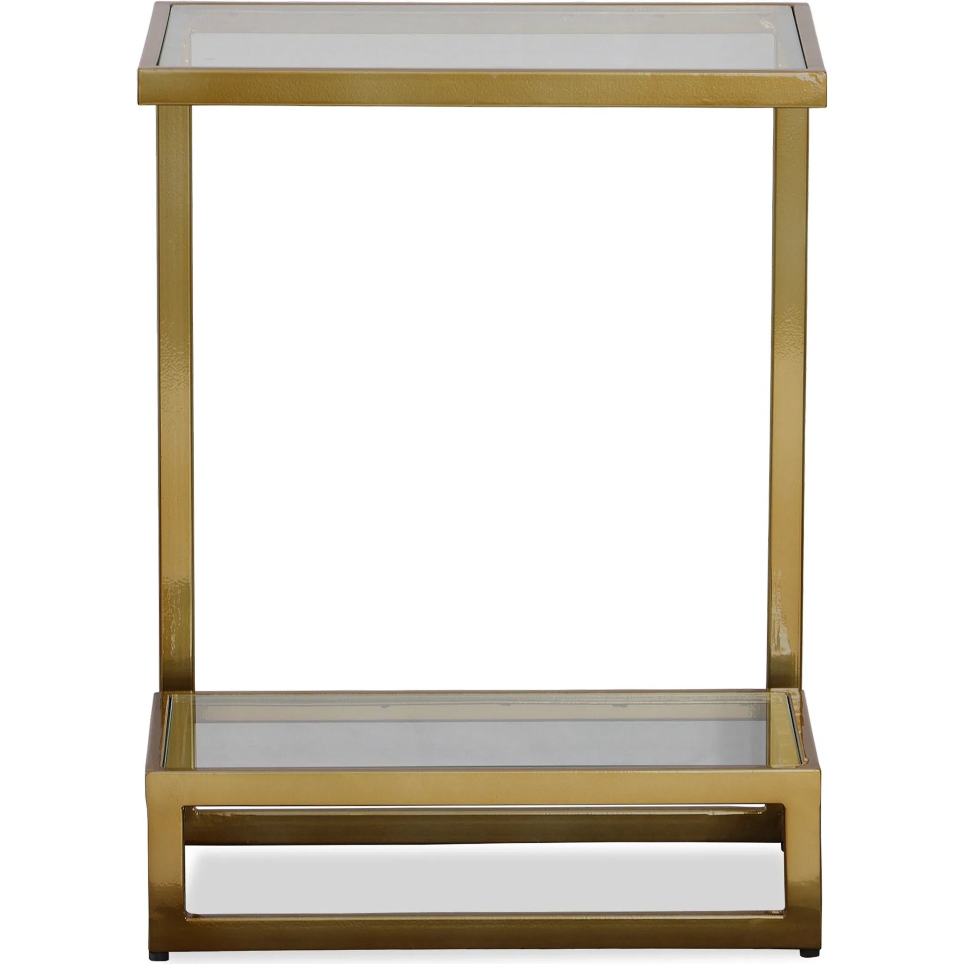 Musing Accent Table by Uttermost in brushed brass. Made from iron, glass in a modern style.