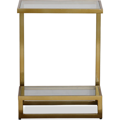 Musing Accent Table by Uttermost in brushed brass. Made from iron, glass in a modern style.