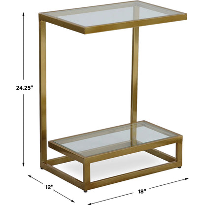 Musing Accent Table by Uttermost in brushed brass. Made from iron, glass in a modern style.