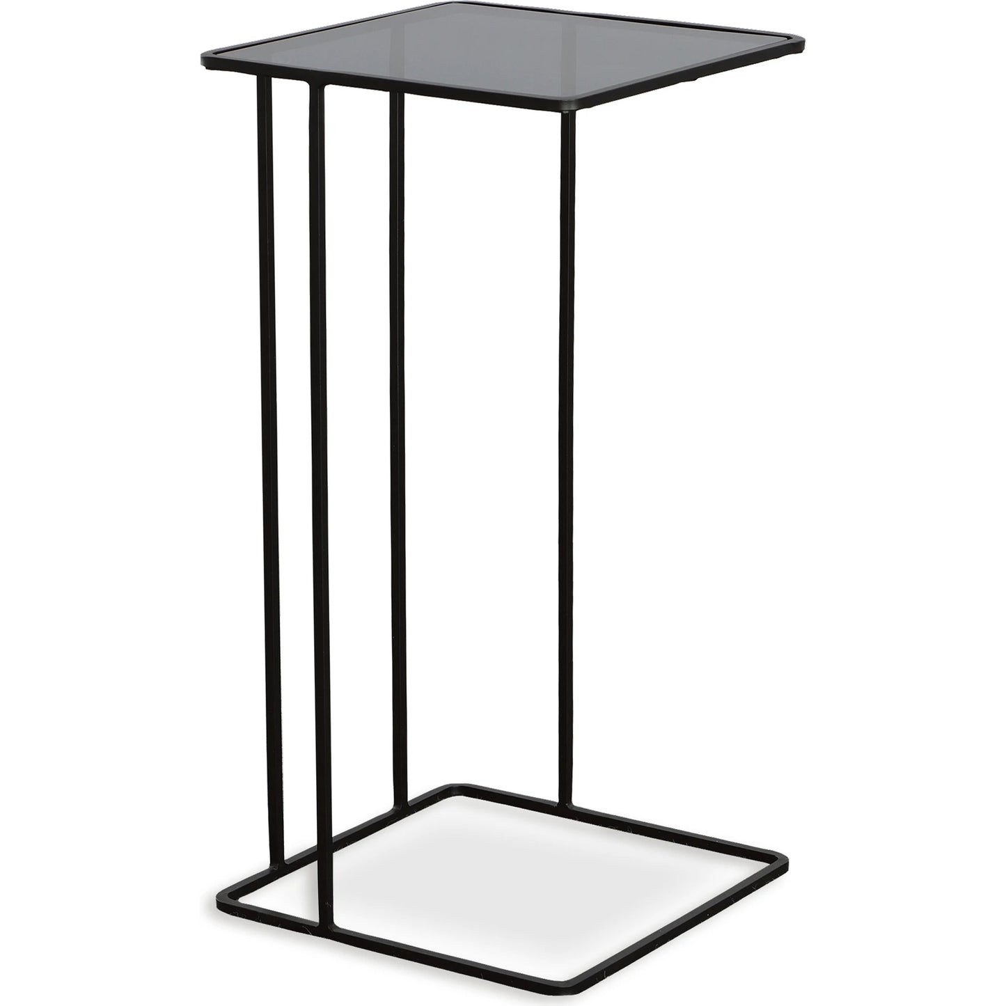 005 SI-2016438 | Closeup | Cadmus Accent Table by Uttermost in black. Made from iron, glass in a modern style.