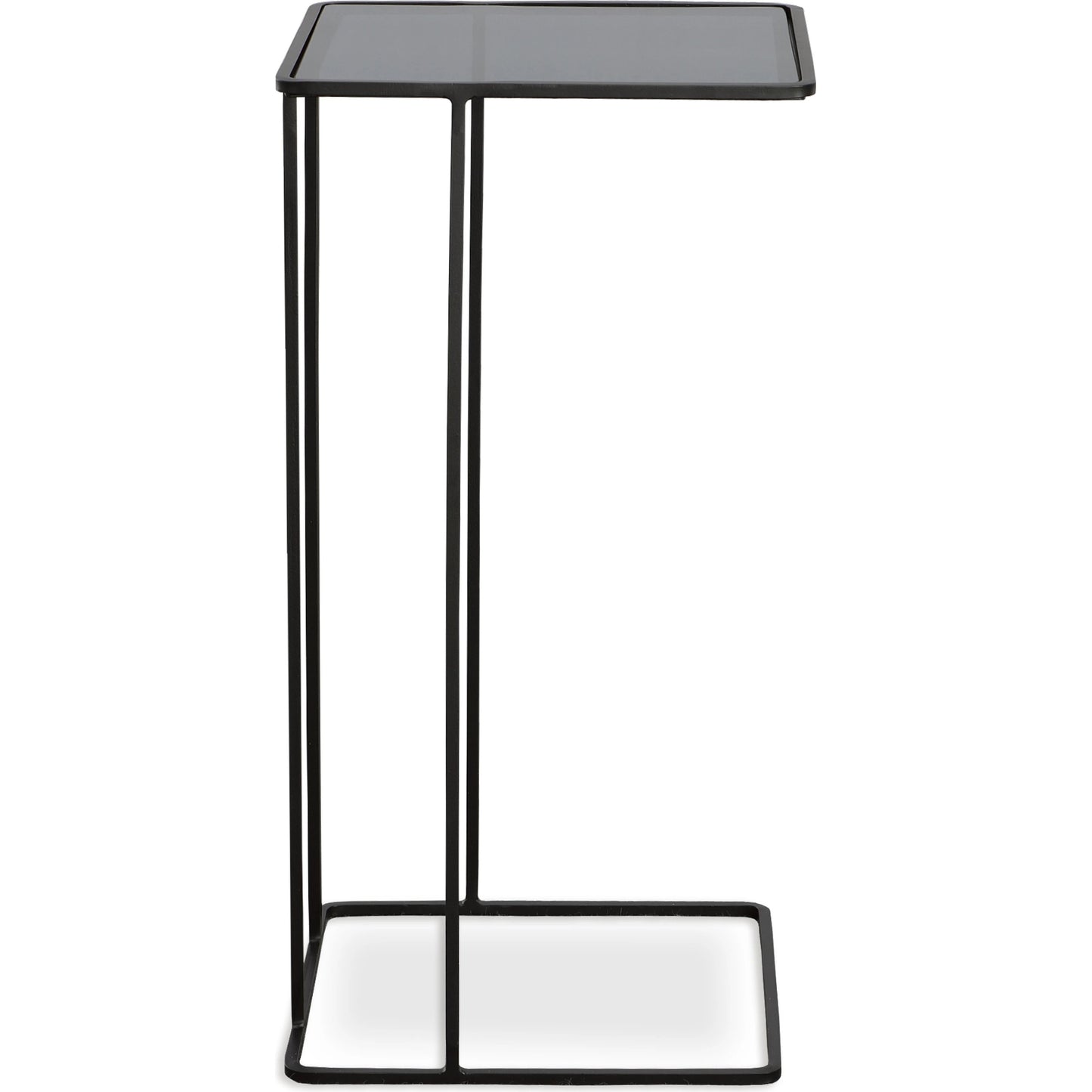 006 SI-2016438 | Closeup | Cadmus Accent Table by Uttermost in black. Made from iron, glass in a modern style.