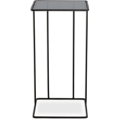 Cadmus Accent Table by Uttermost in black. Made from iron, glass in a modern style.