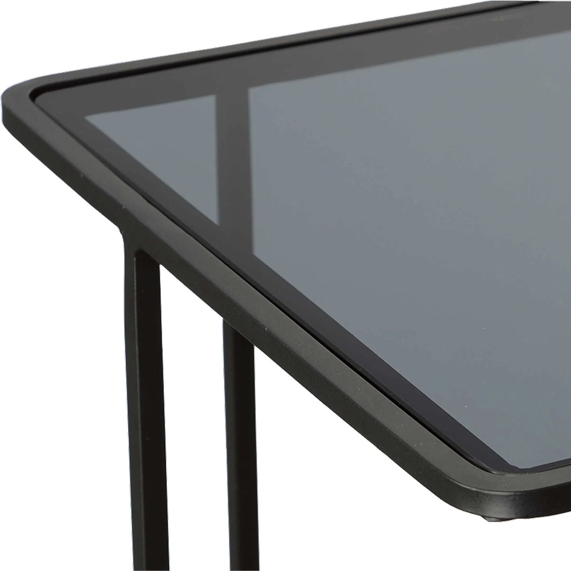 Cadmus Accent Table by Uttermost in black. Made from iron, glass in a modern style.
