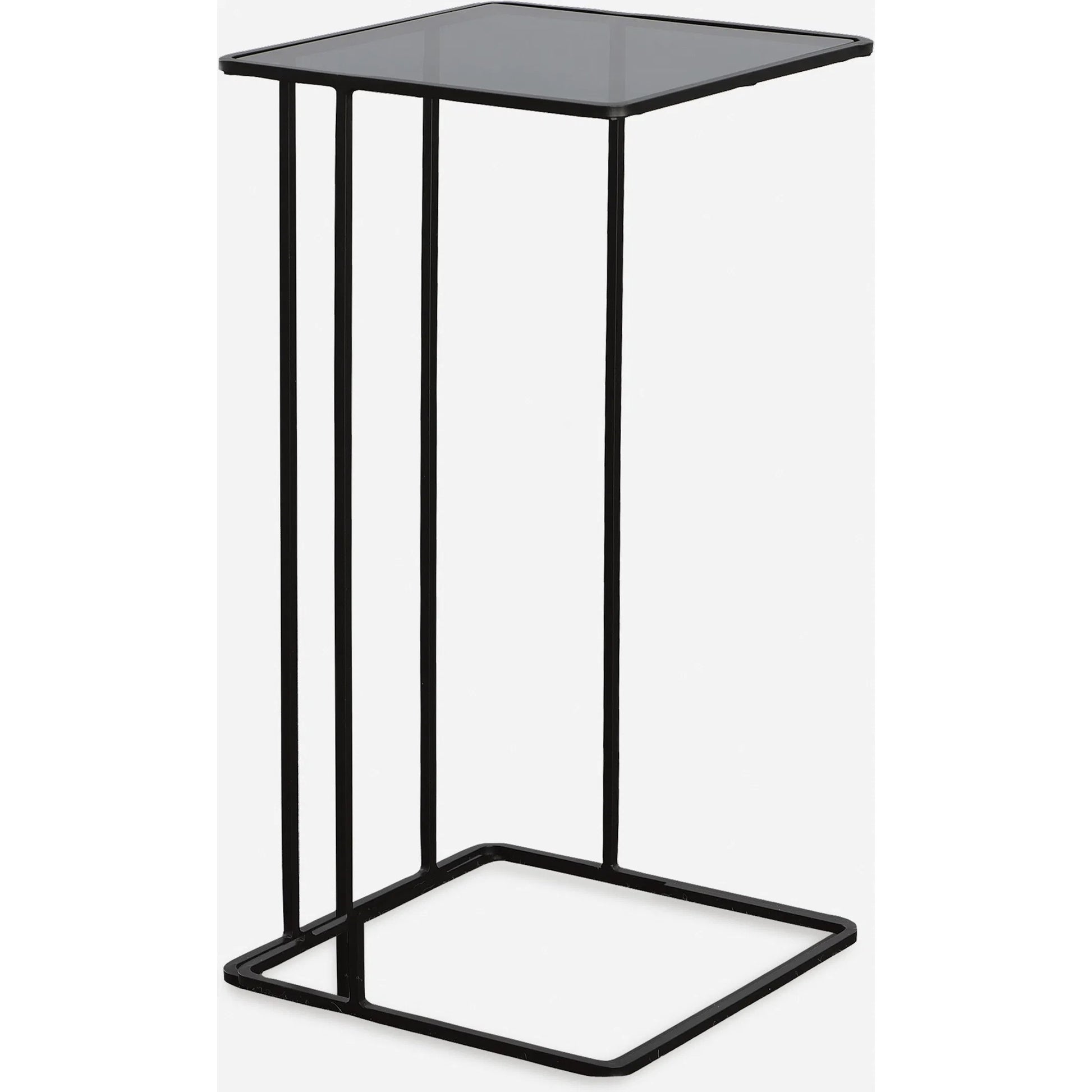 Cadmus Accent Table by Uttermost in black. Made from iron, glass in a modern style.