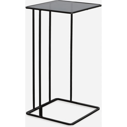 Cadmus Accent Table by Uttermost in black. Made from iron, glass in a modern style.