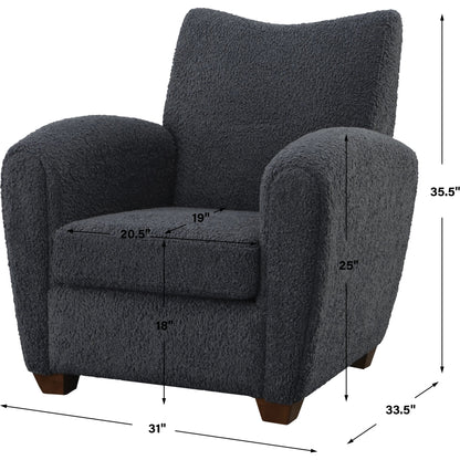 Teddy Accent Chair by Uttermost in walnut. Made from rubber wood, plywood, fabric, foam in a modern style.