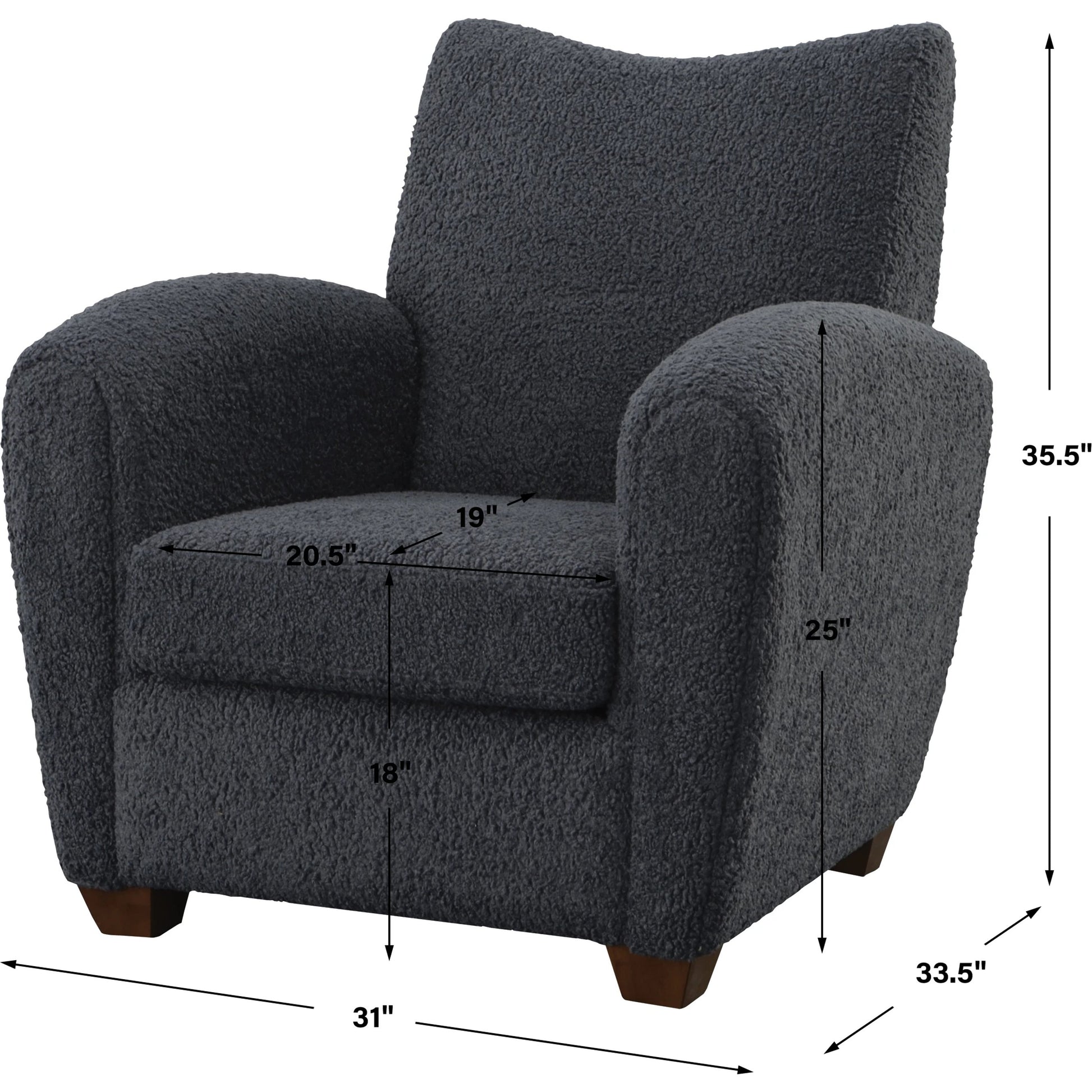 Teddy Accent Chair by Uttermost in walnut. Made from rubber wood, plywood, fabric, foam in a modern style.