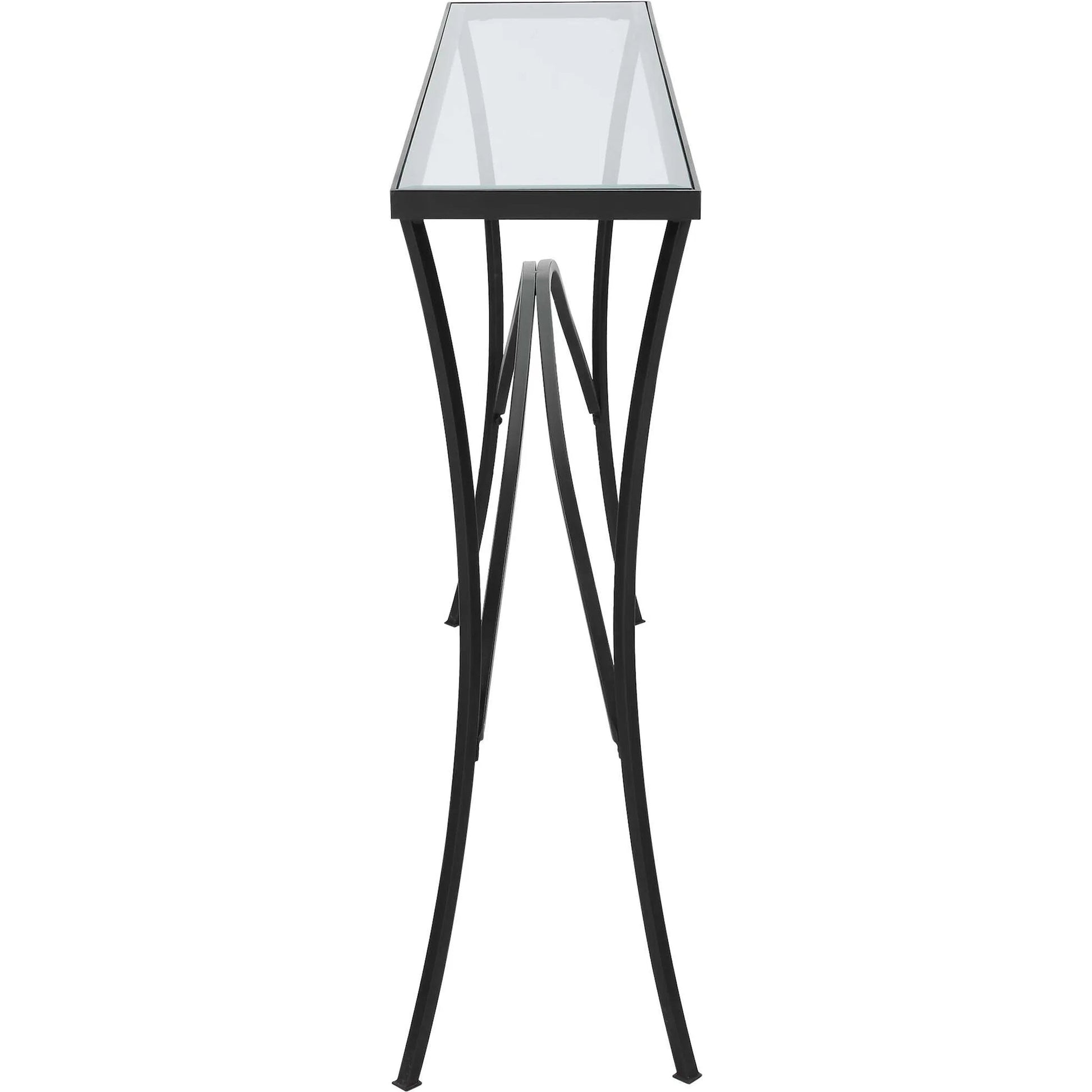 Alayna Console Table by Uttermost in black. Made from metal, tempered glass in a modern style.