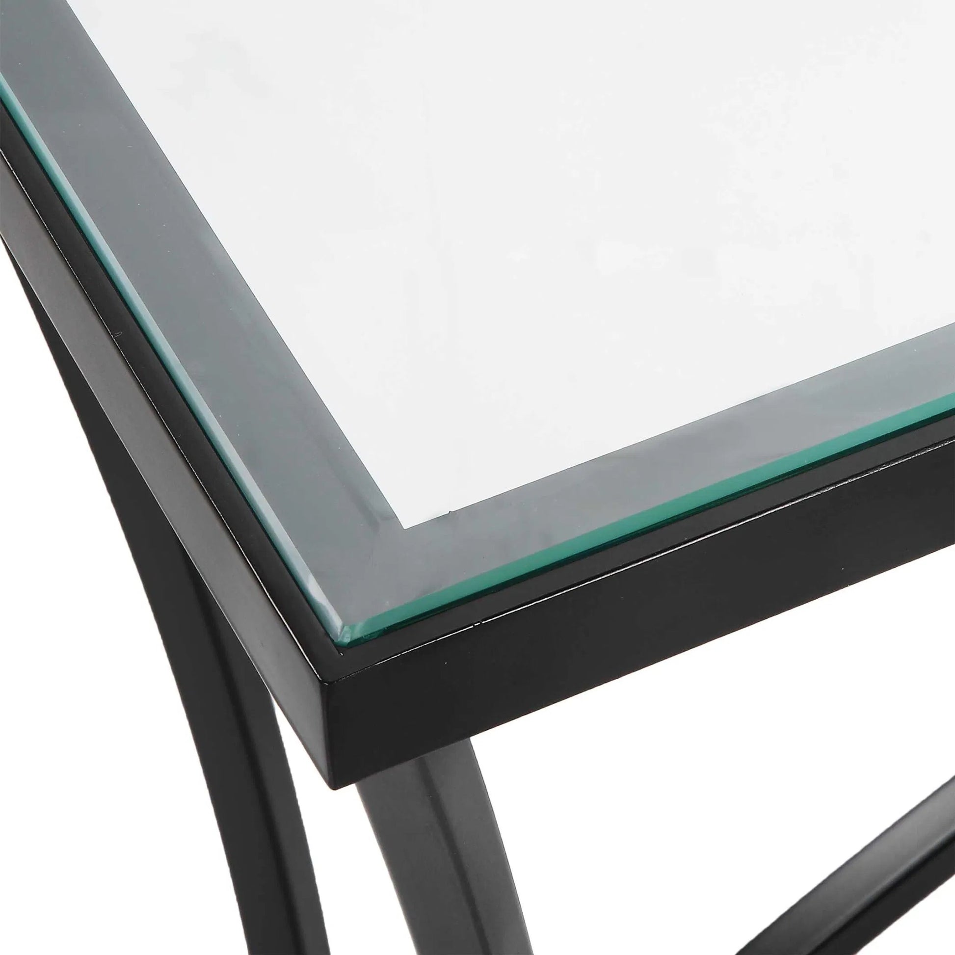 Alayna Console Table by Uttermost in black. Made from metal, tempered glass in a modern style.