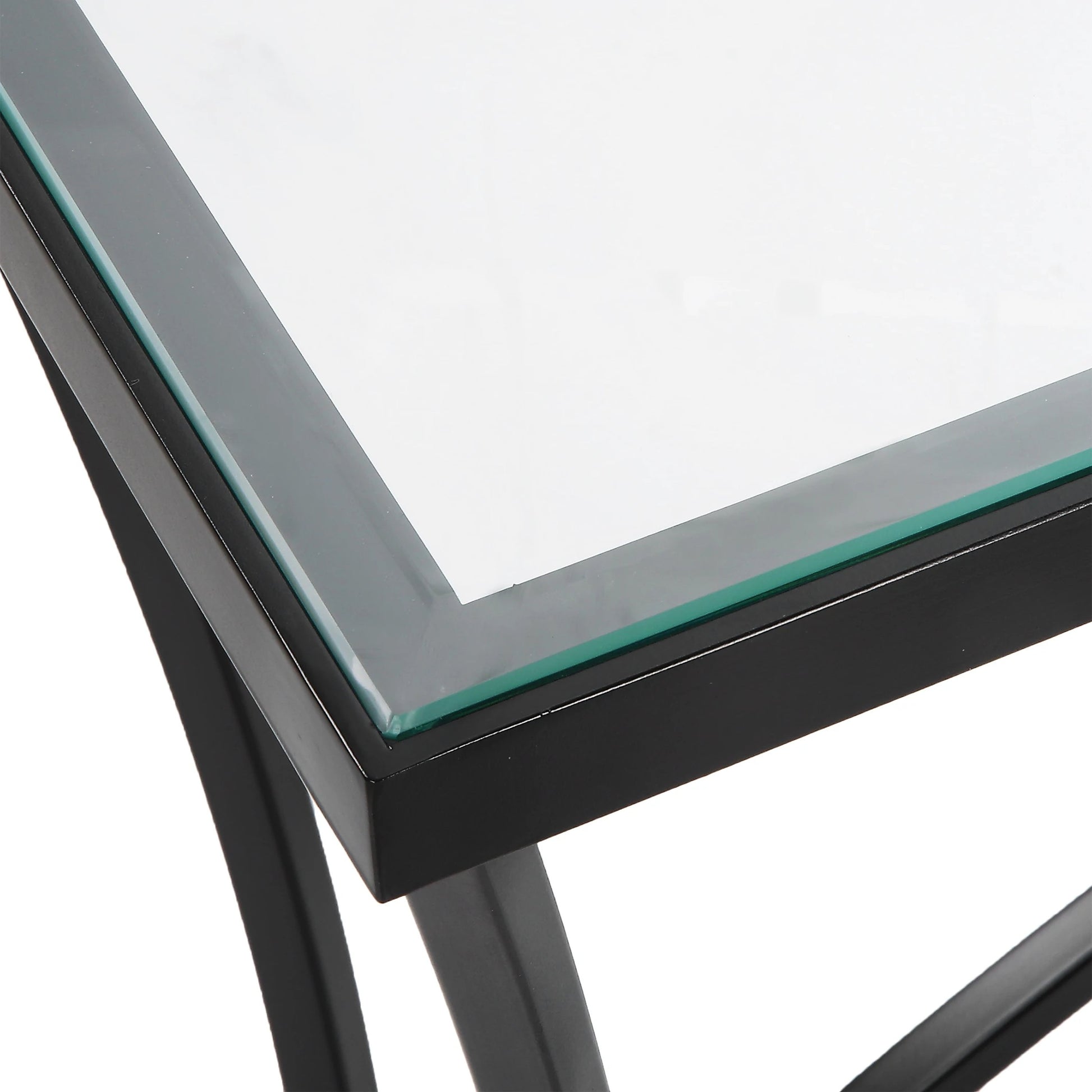 Alayna Console Table by Uttermost in black. Made from metal, tempered glass in a modern style.