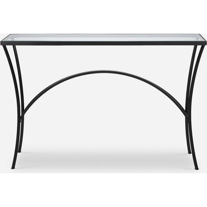 Alayna Console Table by Uttermost in black. Made from metal, tempered glass in a modern style.