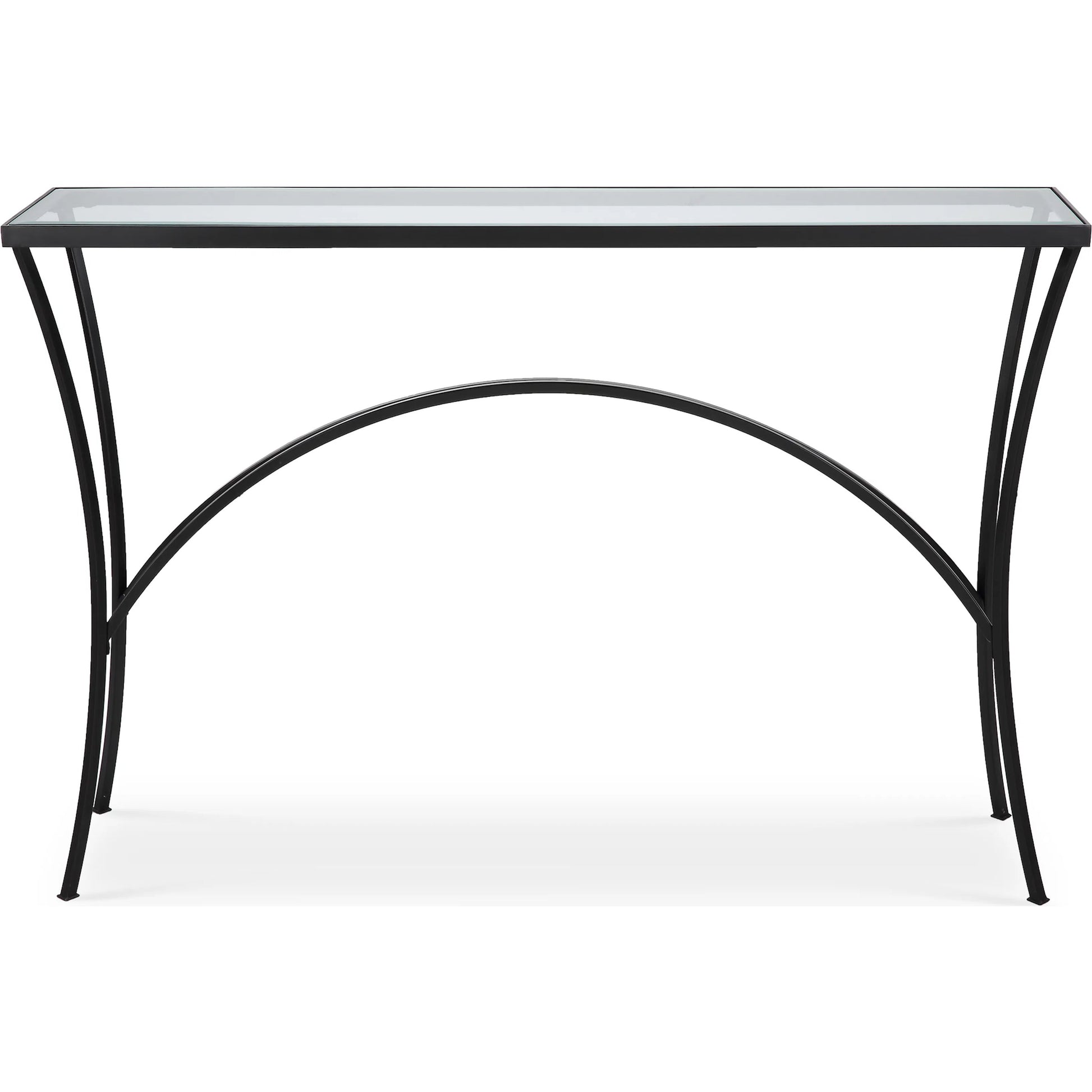 Alayna Console Table by Uttermost in black. Made from metal, tempered glass in a modern style.