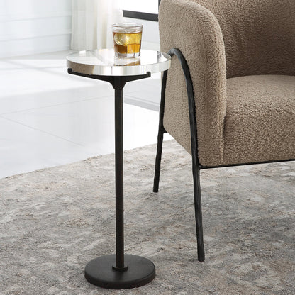 Forge Accent Table by Uttermost in rustic brown. Made from metal, crystal in a modern style.