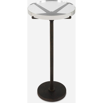 Forge Accent Table by Uttermost in rustic brown. Made from metal, crystal in a modern style.