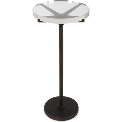 Forge Accent Table by Uttermost in rustic brown. Made from metal, crystal in a modern style.