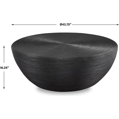 Bongo Coffee Table by Uttermost in black. Made from core with fabric furing in a modern style.