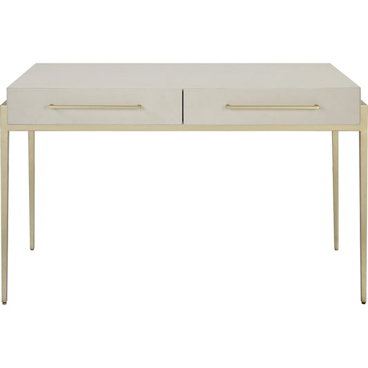 Jewel Desk by Uttermost in white and gold leaf. Made from mdf, metal, pu leather in a modern style.