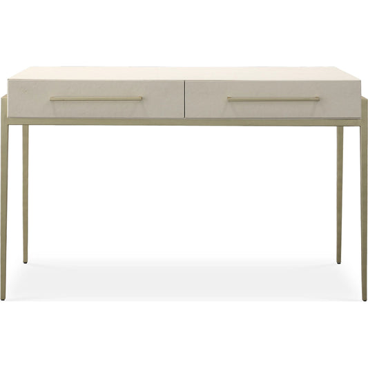 Jewel Desk by Uttermost in white and gold leaf. Made from mdf, metal, pu leather in a modern style.