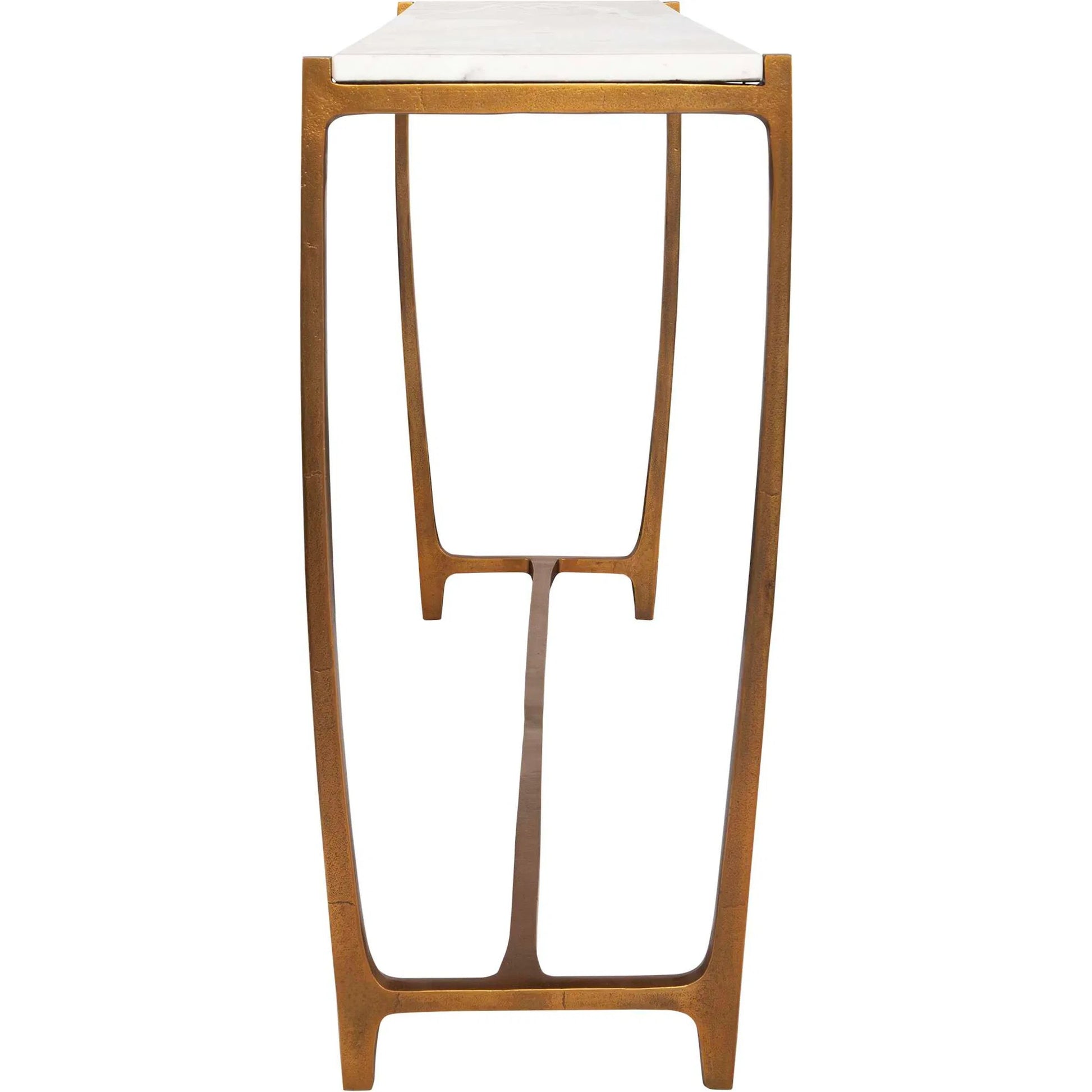 Affinity Console Table by Uttermost in gold. Made from marble, aluminum in a modern style.
