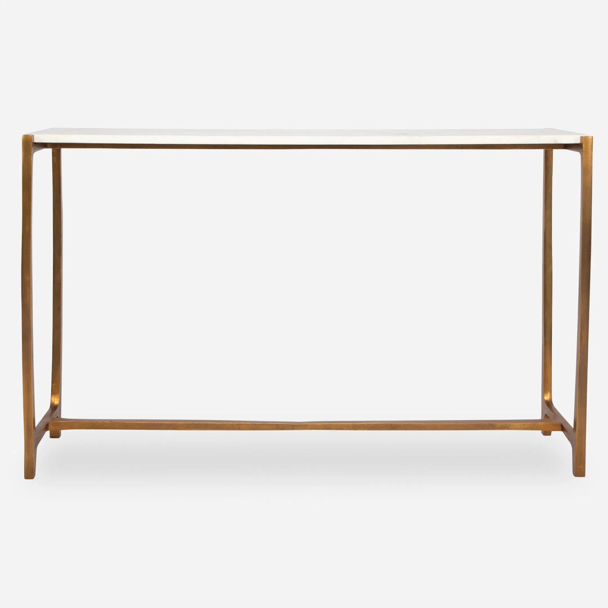 Affinity Console Table by Uttermost in gold. Made from marble, aluminum in a modern style.