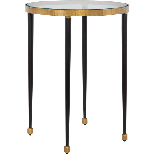 Stiletto Side Table by Uttermost in antiqued gold. Made from iron, glass in a modern style.