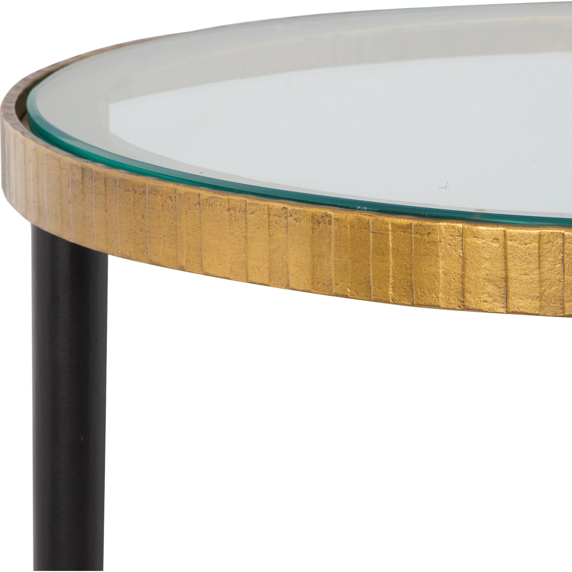 Stiletto Side Table by Uttermost in antiqued gold. Made from iron, glass in a modern style.