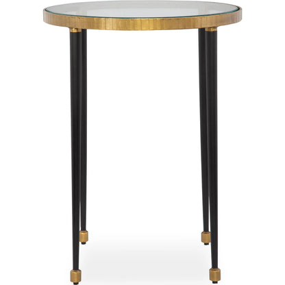 Stiletto Side Table by Uttermost in antiqued gold. Made from iron, glass in a modern style.