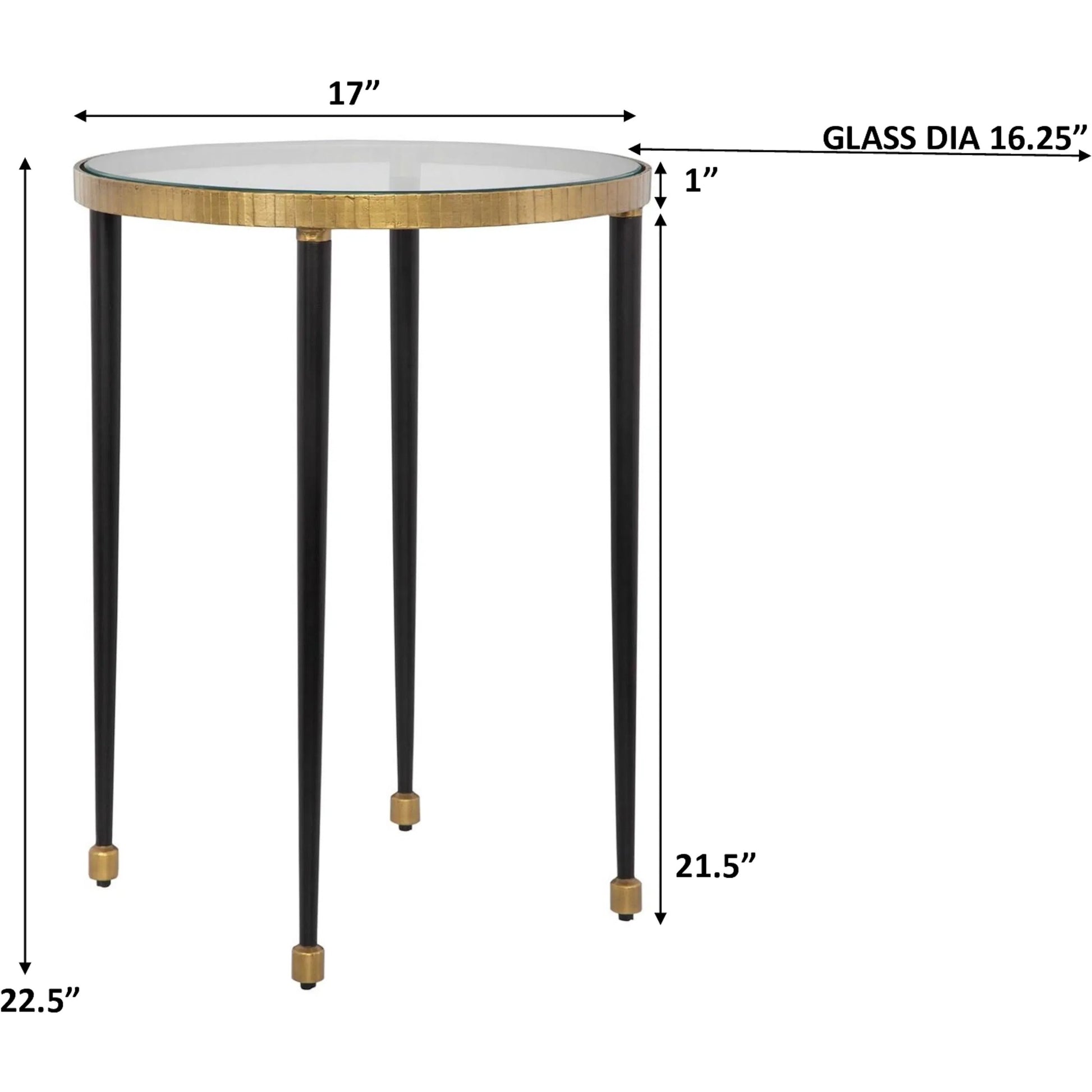 Stiletto Side Table by Uttermost in antiqued gold. Made from iron, glass in a modern style.