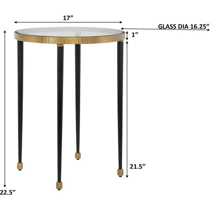 Stiletto Side Table by Uttermost in antiqued gold. Made from iron, glass in a modern style.