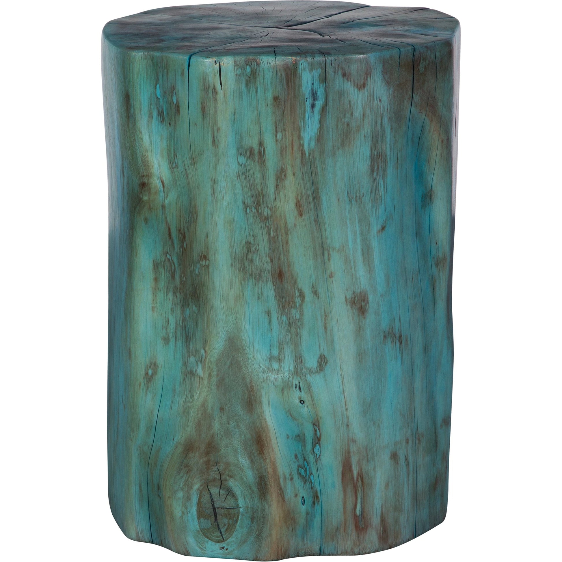 Habitat Accent Stool by Uttermost in blue-green. Made from tamarind wood in a rustic style.