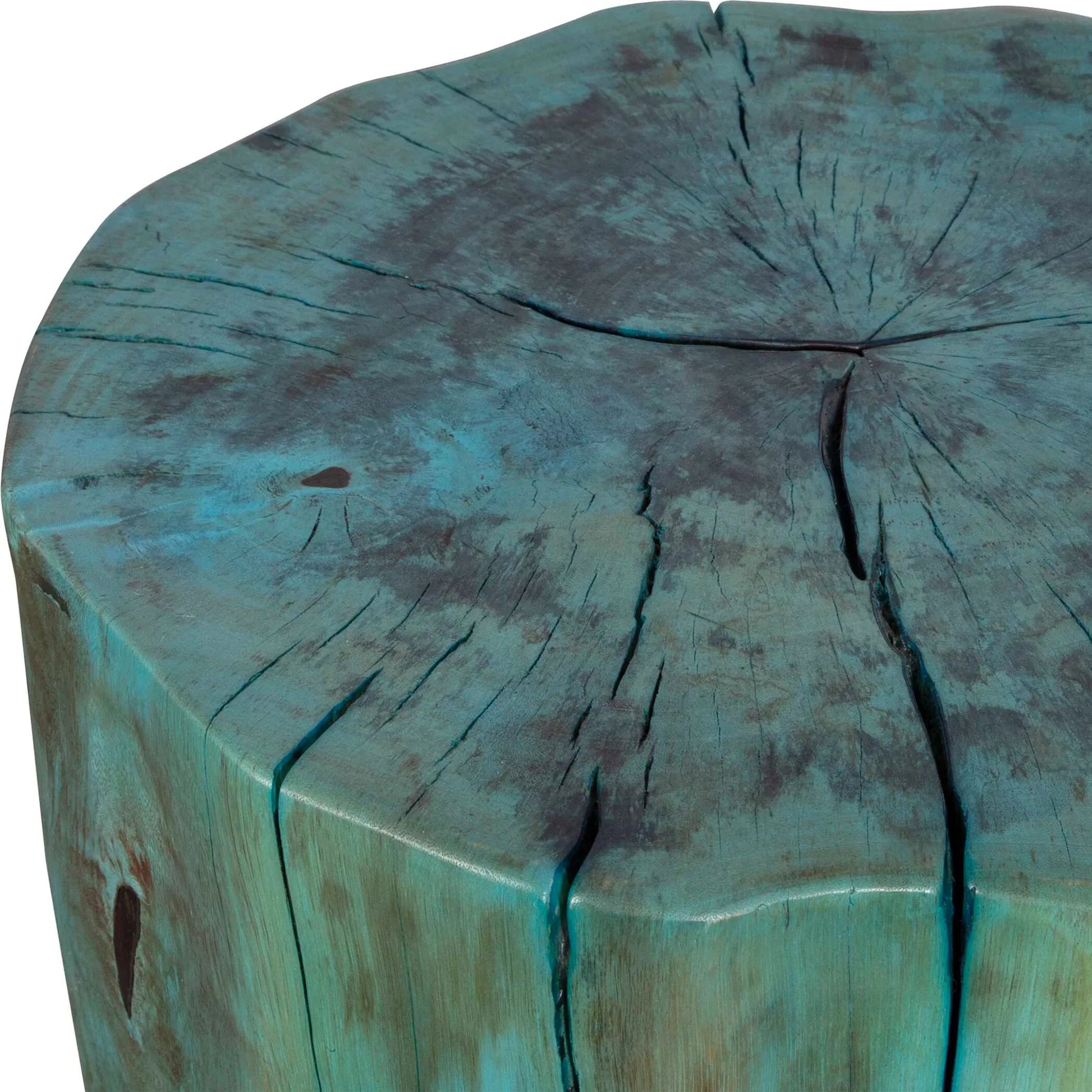 Habitat Accent Stool by Uttermost in blue-green. Made from tamarind wood in a rustic style.