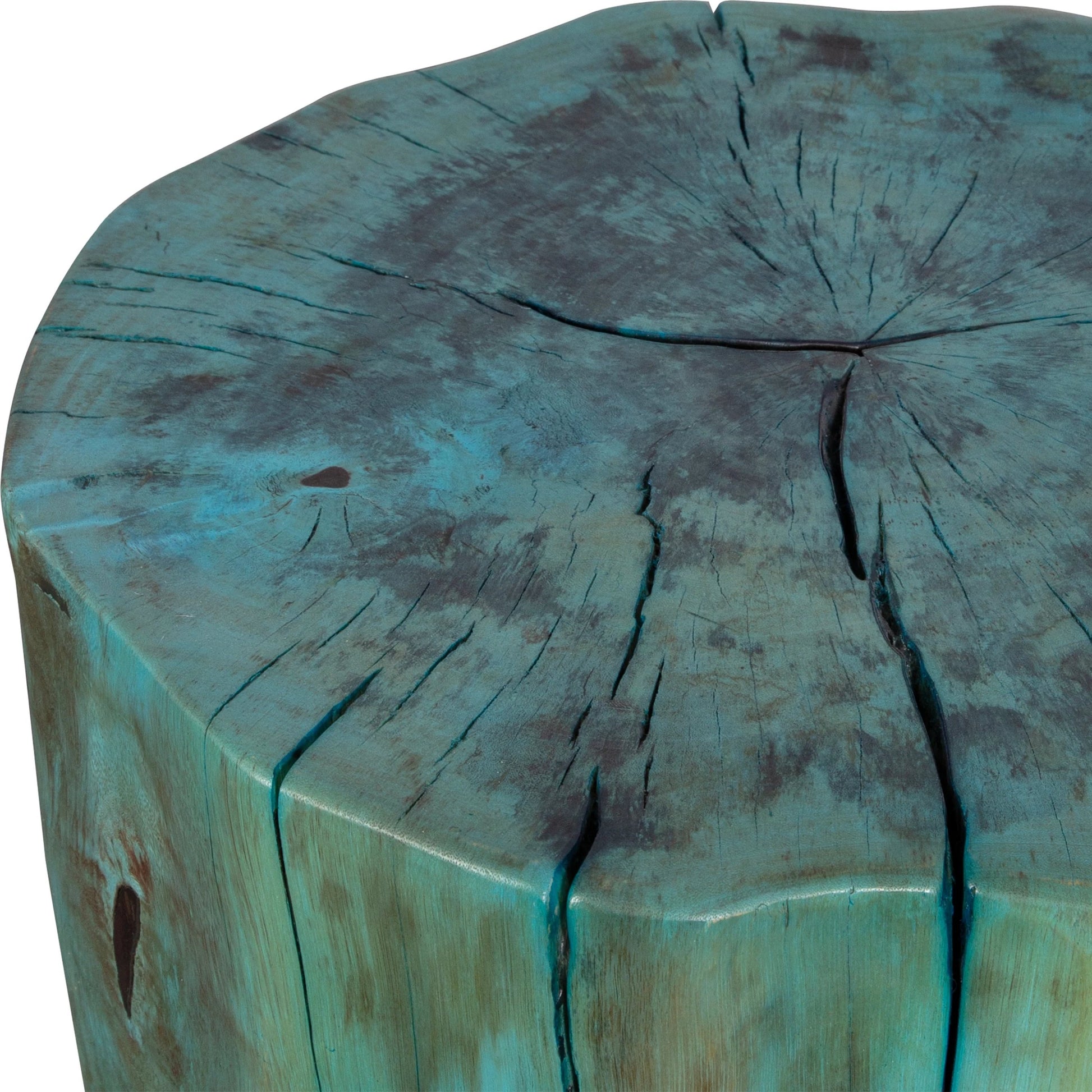 Habitat Accent Stool by Uttermost in blue-green. Made from tamarind wood in a rustic style.