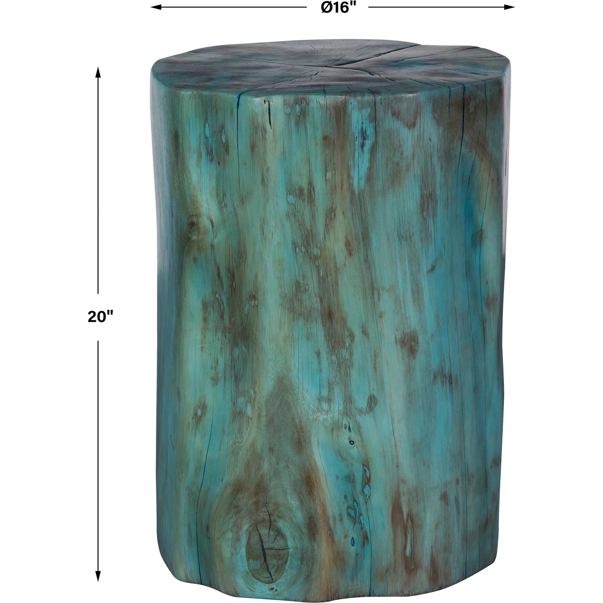 Habitat Accent Stool by Uttermost in blue-green. Made from tamarind wood in a rustic style.