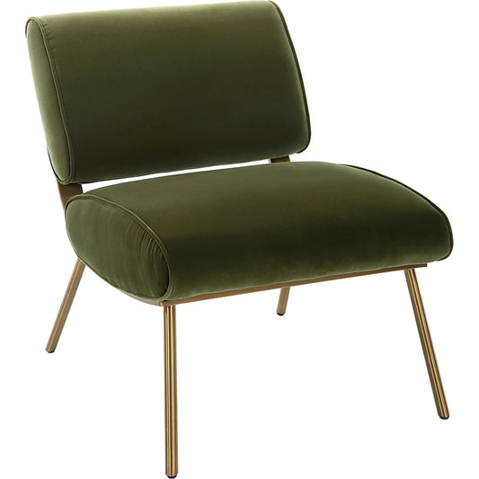 Knoll Mid-Century Accent Chair by Uttermost in olive green and brass. Made from stainless steel, fabric, foam, wood in a modern style.