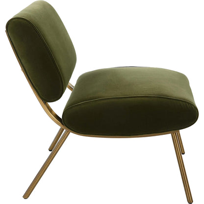 Knoll Mid-Century Accent Chair by Uttermost in olive green and brass. Made from stainless steel, fabric, foam, wood in a modern style.