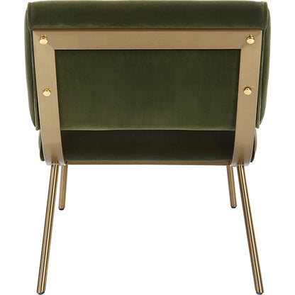 Knoll Mid-Century Accent Chair by Uttermost in olive green and brass. Made from stainless steel, fabric, foam, wood in a modern style.