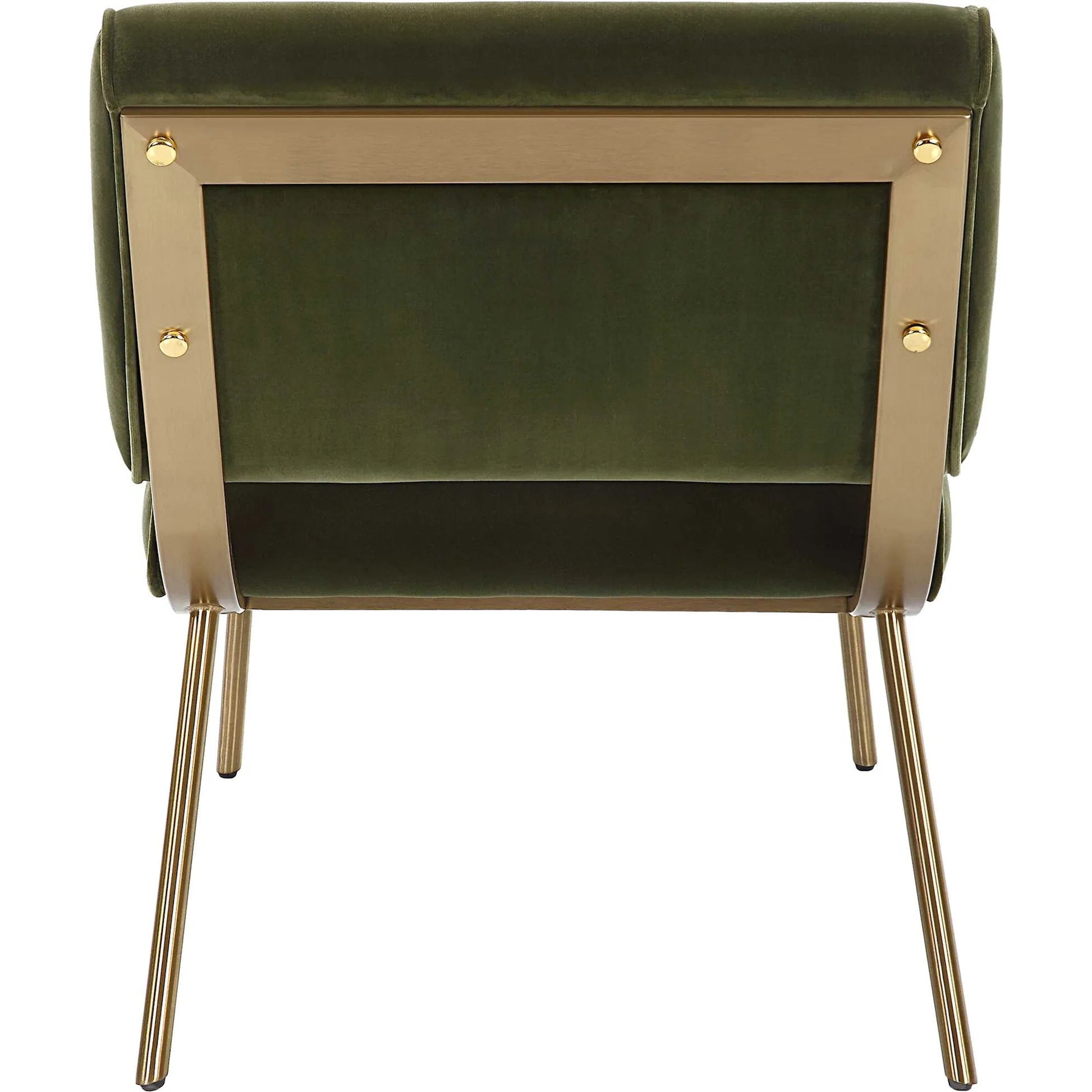 Knoll Mid-Century Accent Chair by Uttermost in olive green and brass. Made from stainless steel, fabric, foam, wood in a modern style.
