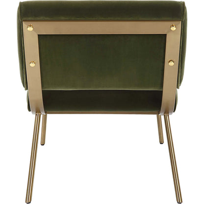 Knoll Mid-Century Accent Chair by Uttermost in olive green and brass. Made from stainless steel, fabric, foam, wood in a modern style.