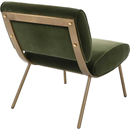 Knoll Mid-Century Accent Chair by Uttermost in olive green and brass. Made from stainless steel, fabric, foam, wood in a modern style.