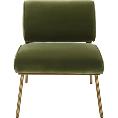 Knoll Mid-Century Accent Chair by Uttermost in olive green and brass. Made from stainless steel, fabric, foam, wood in a modern style.