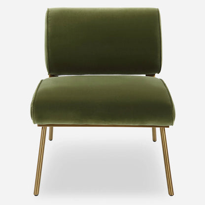 Knoll Mid-Century Accent Chair by Uttermost in olive green and brass. Made from stainless steel, fabric, foam, wood in a modern style.