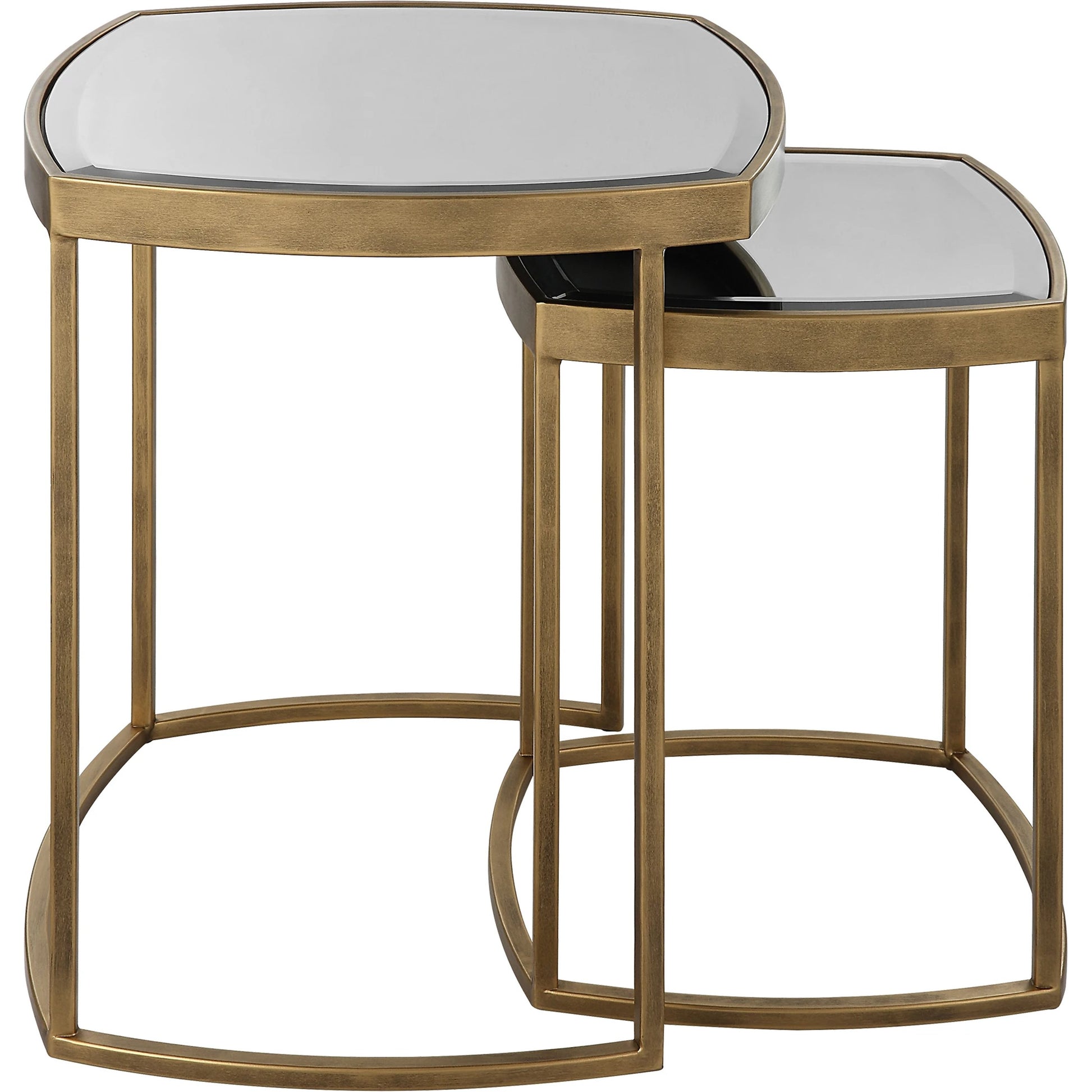 Vista Nesting Tables (Set of 2) by Uttermost in antique gold. Made from iron, mirror in a modern style.