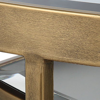 Vista Nesting Tables (Set of 2) by Uttermost in antique gold. Made from iron, mirror in a modern style.