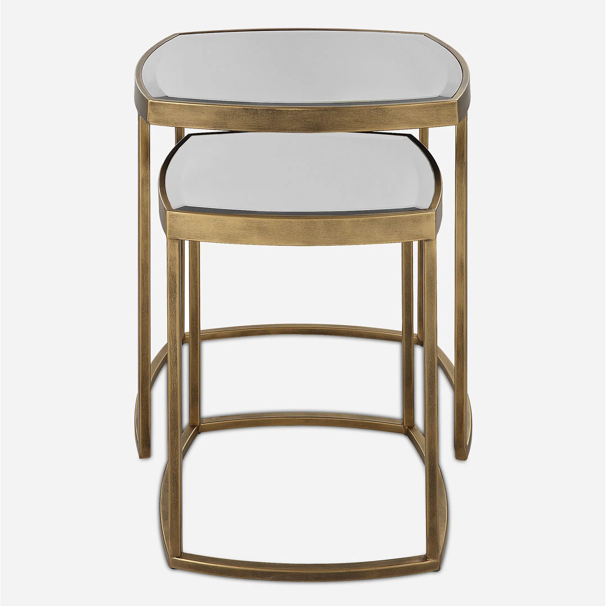 Vista Nesting Tables by Uttermost in antique gold. Made from iron, mirror in a modern style.