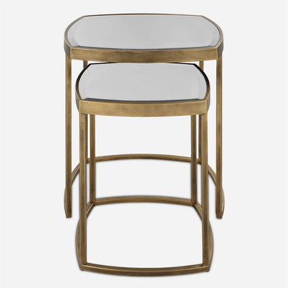 Vista Nesting Tables by Uttermost in antique gold. Made from iron, mirror in a modern style.