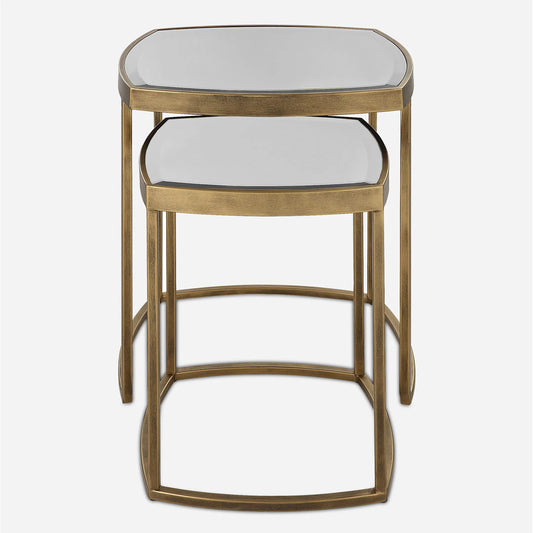 Vista Nesting Tables by Uttermost in antique gold. Made from iron, mirror in a modern style.