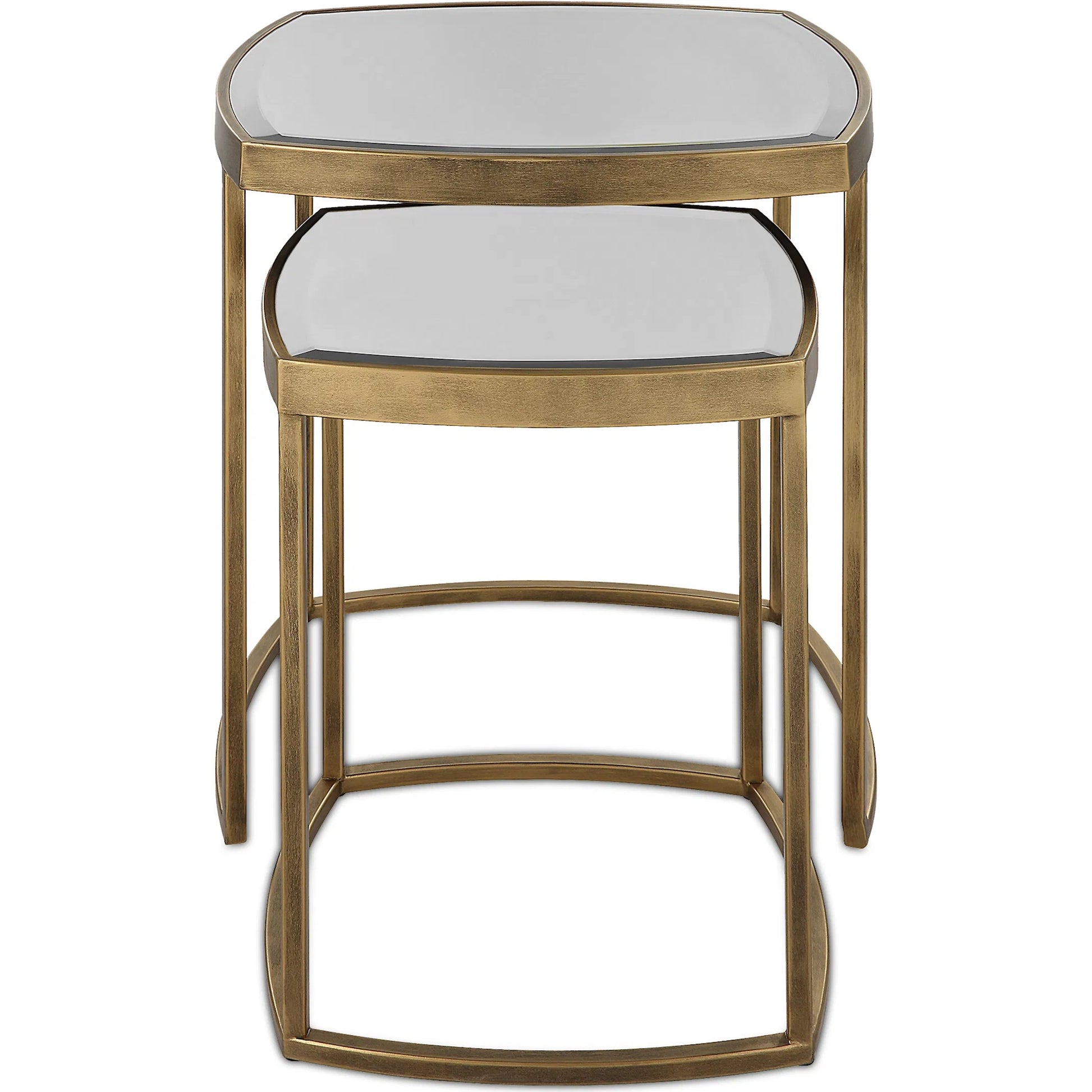 Vista Nesting Tables (Set of 2) by Uttermost in antique gold. Made from iron, mirror in a modern style.