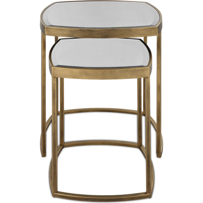 Vista Nesting Tables (Set of 2) by Uttermost in antique gold. Made from iron, mirror in a modern style.