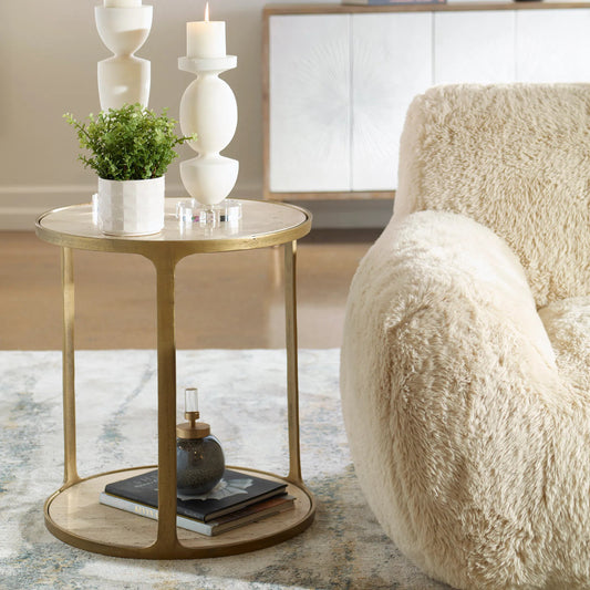 Clench Side Table by Uttermost in brass. Made from stone, metal in a modern style.