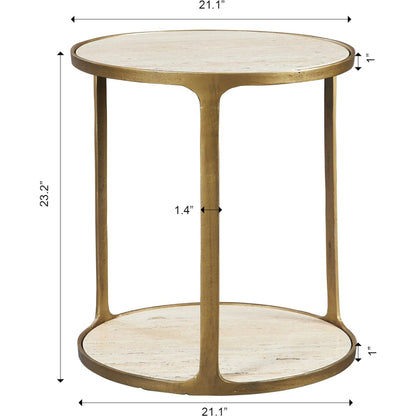 Clench Side Table by Uttermost in brass. Made from stone, metal in a modern style.